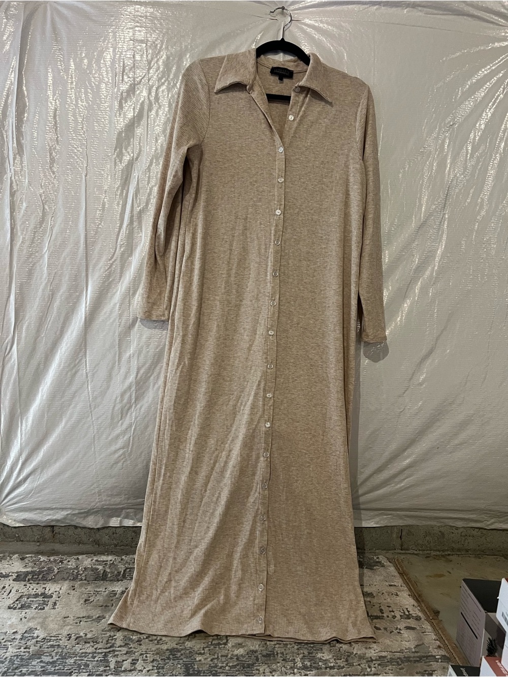 JAPPAREL Tan Ribbed Button Down Dress Size Large